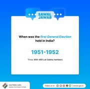 May be an image of text that says "SAWAL JAWAB m When was the first General Election held in India? 1951-1952 Trivia: With 489 Lok Sabha members भारत निर्वाचन आयोग Election Commission.f ndia Follow us .n: ww.eci.gov.in"